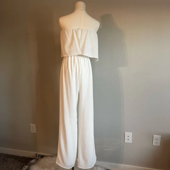 Vici White Strapless Jumpsuit with Ruffled Overlay Large - Picture 2 of 5